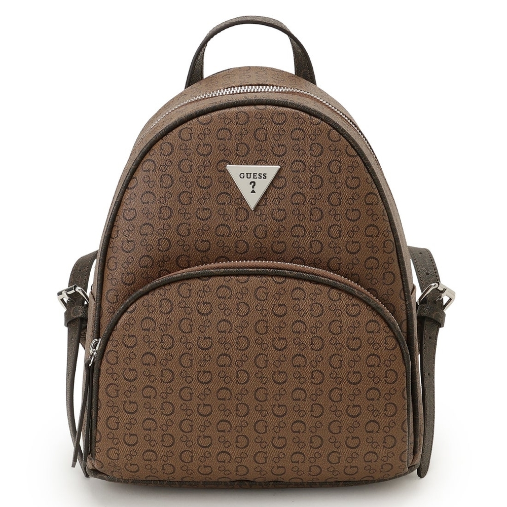 Guess Brown Logo Mini Backpack with Silver Hardware